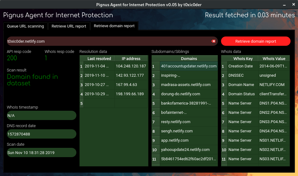 Get domain report (Results from t0xic0der.netlify.app, v0.05 onwards)