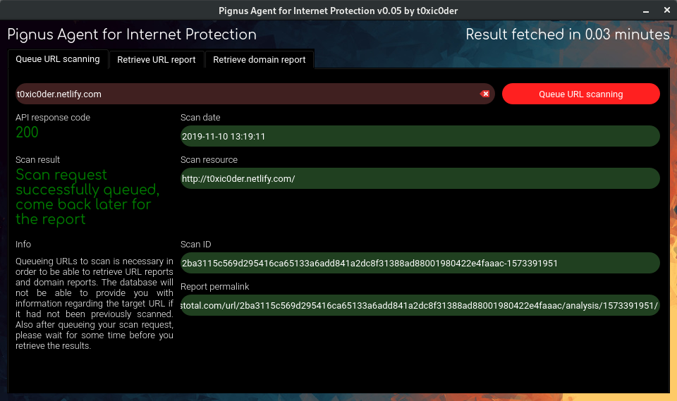 Queue URL scanning (Results from t0xic0der.netlify.app, v0.05 onwards)